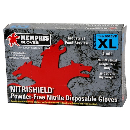 Mcr Safety NitriShield, Disposable Gloves, 4 mil Palm, Nitrile, Powder-Free, M, 1000 PK, Blue VP6015M